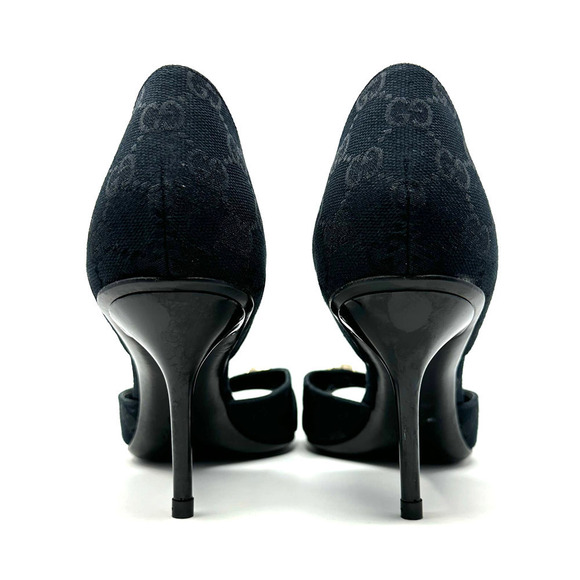 Gucci GG Logo Guccissima White Gold Horsebit D'Orsay Black Canvas Heels US 9.5 - Picture 4 of 9